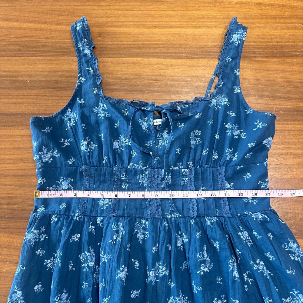 AE American Eagle Navy Corset Floral Midi Dress, Smocked Milkmaid Cottage XL - Picture 8 of 14